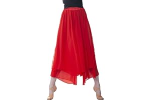 Angcoco Women's Loose Fit Double Layered Side Slit Chiffon Pants for Dance Training