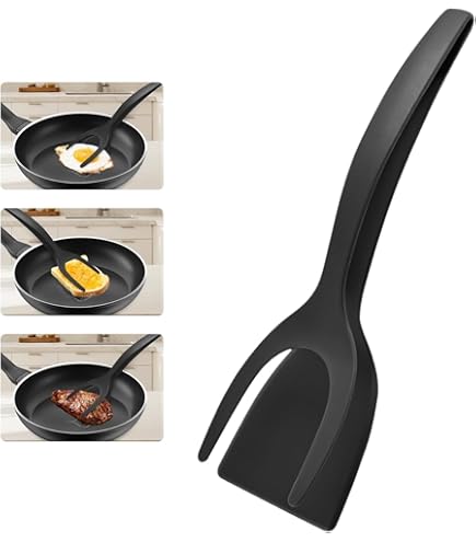 Spatule 2 En 1 Avec Poignée Et Rabattable, Pince à œufs, Pince à Crêpes, Poissons, Toasts, Omelettes Pour La Maison, La Cuisine, Outil De Cuisine Noir