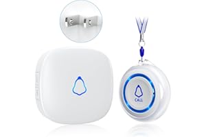AKOYU Caregiver Pager, Wireless Call Button for Seniors/Elderly at Home, 1500FT Medical Life Alert System with 1 Panic Button + 1 Receiver, Emergency SOS Call Bell, Nurse Calling & Patient Assistance