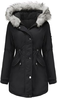 Manteau Femme Hiver Veste Polaire Chaud Parka Manches Longues Blouson Zippée À Capuche Hooded Coat Sweat-Shirts Outercoat avec Poches, Nior, M