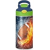 American Football Kids Water Bottle with Straw Lid Insulated Stainless Steel Reusable Tumbler Leakproof Vacuum Boys Girls Toddler School Sports 12oz