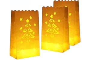 Stmarry 50 PCS White Christmas Luminary Bags, Flame Resistant Candle Bags, Christmas Tree Design Luminaries for Party Decorations