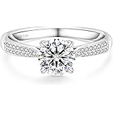 KRKC&CO Moissanite Rings for Women, 1 CT Lab Created Engagement Solitaire Rings, D Color VVS1 Clarity, White Gold Plated S925 Sterling Silver, Promise