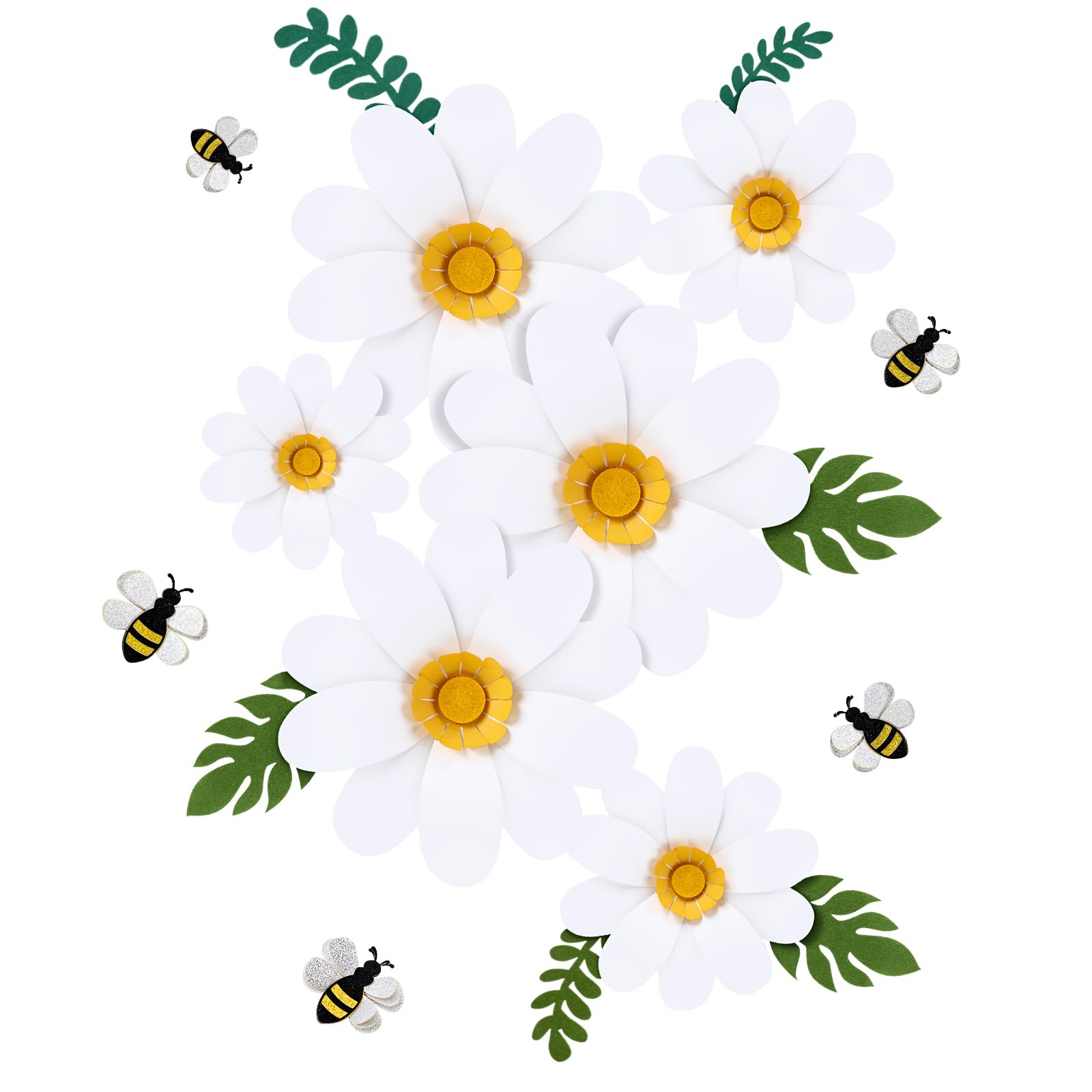 Photo 1 of 19 Pcs Daisy Bee Cutout Bulletin Board Decorations Daisy Paper Flower Wall Decor Bee Party Supplies 13 Flowers with Leaves 6 Bee Cutouts Decorations for Birthday Bridal Wedding Classroom Craft