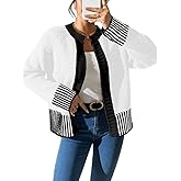 EliteLand Women's 2025 Open Front Cardigan Sweater Long Sleeve Loose Fitting Casual Striped Knitted Coat