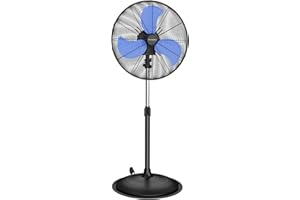 FANQIEBROS 5000 CFM 20 IN Pedestal Oscillating Fan, 3 Speed Heavy Duty Metal Fan, High Velocity Air Circulator with Caster for Commercial, Residential, Warehouse, Patio, Garage, Barn - UL Listed
