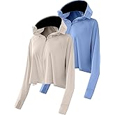 Hercicy 2 Pcs Women's Sun Protection Jacket Hoodie with Mask UV Lightweight Full Zipper Long Sleeve Clothing Shirt Outdoor