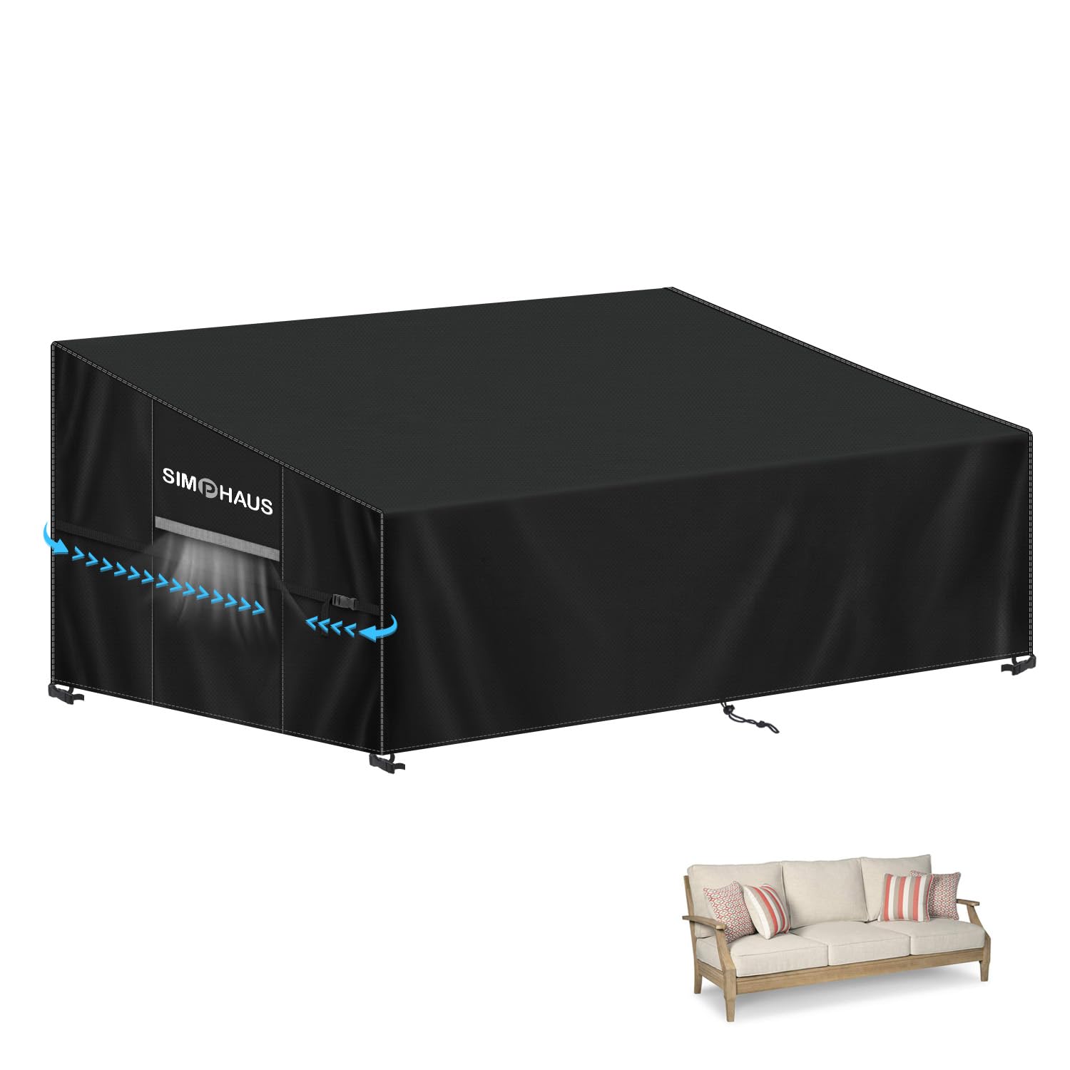 SIMPHAUS Garden Furniture Covers Waterproof 3 Seater Garden Sofa Cover for Rattan 3 Seater Sofa Garden Love Seat Covers Windproof Anti-UV 420D Oxford Fabric Patio Outdoor Sofa Cover 185x85x81/61cm