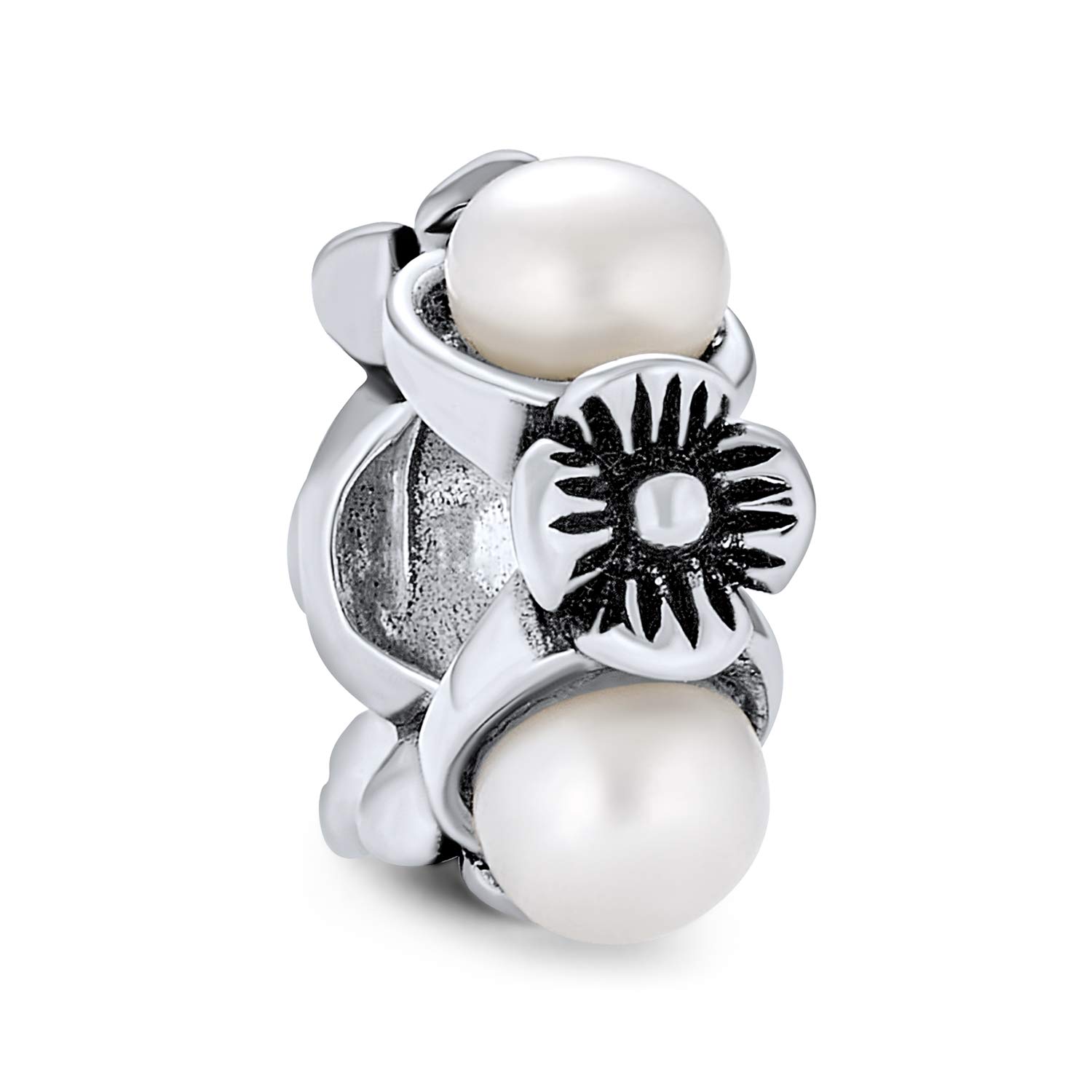 Bling Jewelry White Simulated Pearl Flower Thin Spacer Bead Charm For Women Teen .925 Sterling Silver Fits European Bracelet โ image 1
