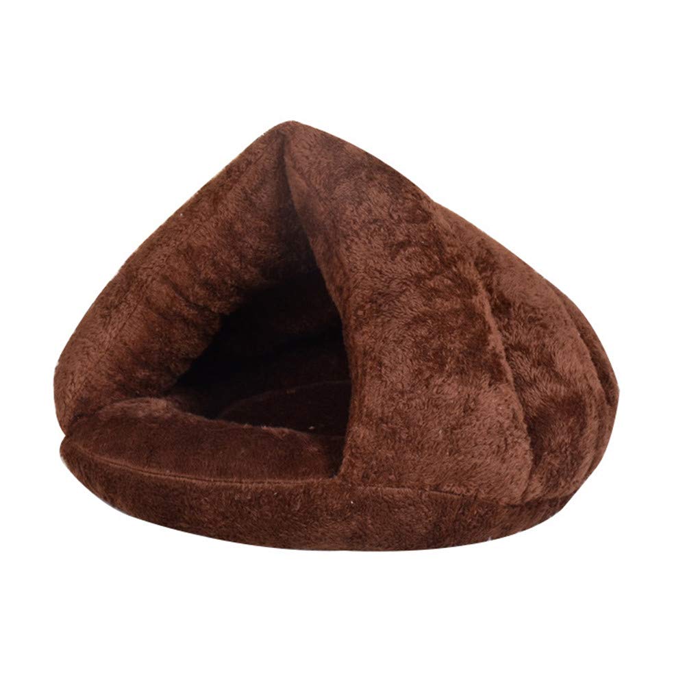 Soft Indoor Pet Bed Sofa 2 in 1 Large Pet Nest Portable Cat Puppy Sleeping Bag Bed Car Cave Half Covered Slipper Shape Cave House Thermal Warmer Winter Cozy Hut (Dark Brown)