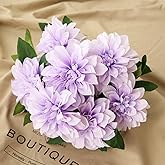 HoYuanFlo 10 Heads Dahlia Fake Flowers Artificial Dahlia Flowers Faux Flowers for Home Wedding Party Office Supplies (Purple)