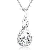 JO WISDOM Infinity Necklaces,925 Sterling Silver Cubic Zirconia Infinity Knot with Dancing Diamond Pendant Necklace,Birthstone Jewelry for Women