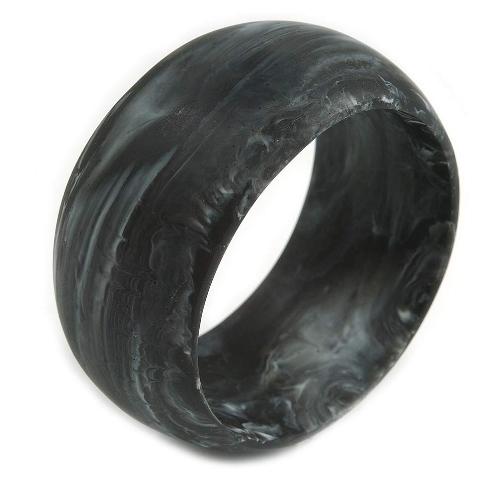 Avalaya Off Round Blurred Black/White Acrylic Bangle Bracelet Matte Finish - Medium Size