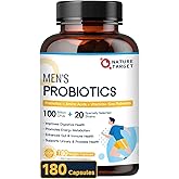 NATURE TARGET Probiotics for Men, 100 Billion CFUs Probiotics for Digestive Health with Enzymes & Prebiotics, 180 Veg Capsules, Mens Probiotic for Gut & Bloating, with Saw Palmetto for Prostate Health
