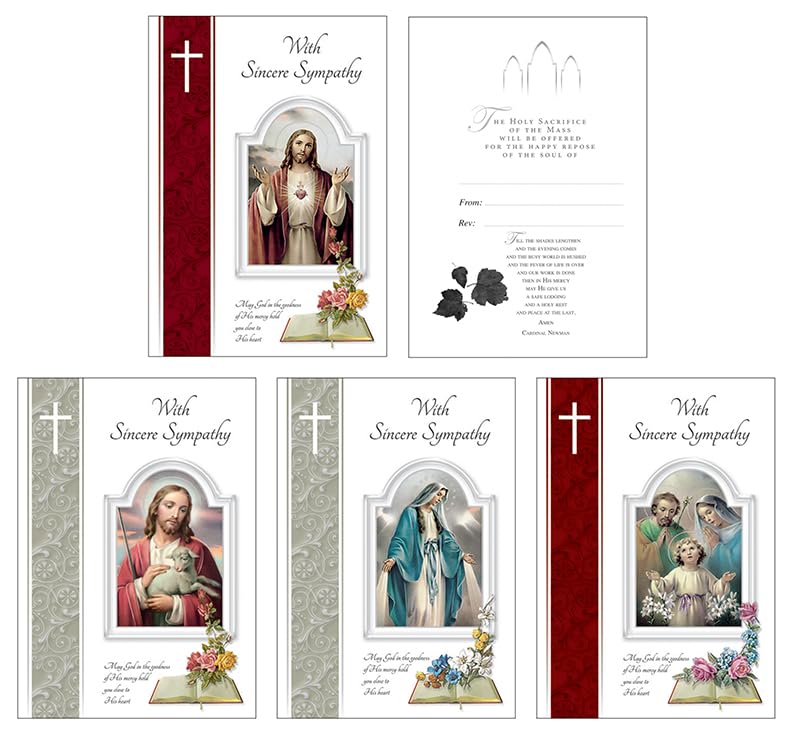 Pack of 4 Deepest Sympathy Religious Catholic Mass Condolences Unisex Card suitable for Men or Women including a Memorial Wallet Card