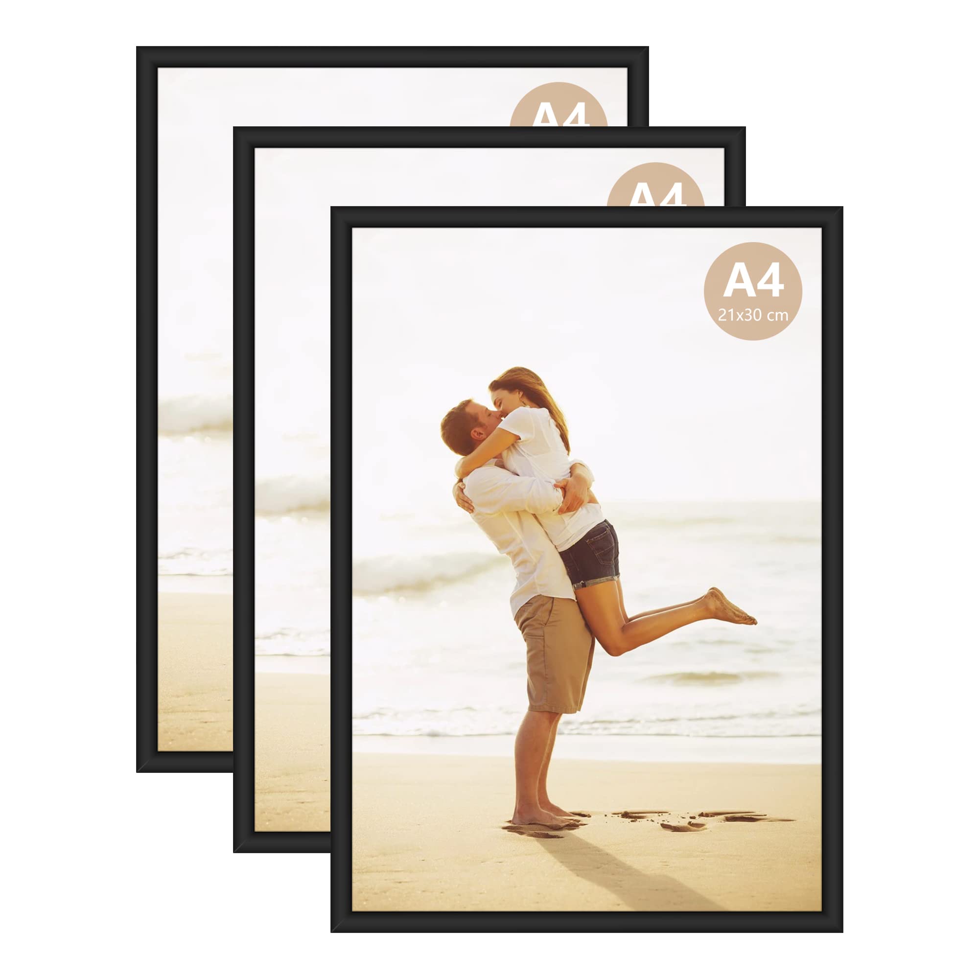 ATOBART A4 Photo Picture Frame, 21 X 30 CM Aluminum Black Certificate Frames for Wall Tabletop Display Horizontally or Vertically, Set of 3