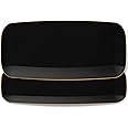 Blue Sky Organic Rectangle Black with Gold Rim Tray - 10.6" | 2CT Reusable & Disposable Stylish Plastic Serveware