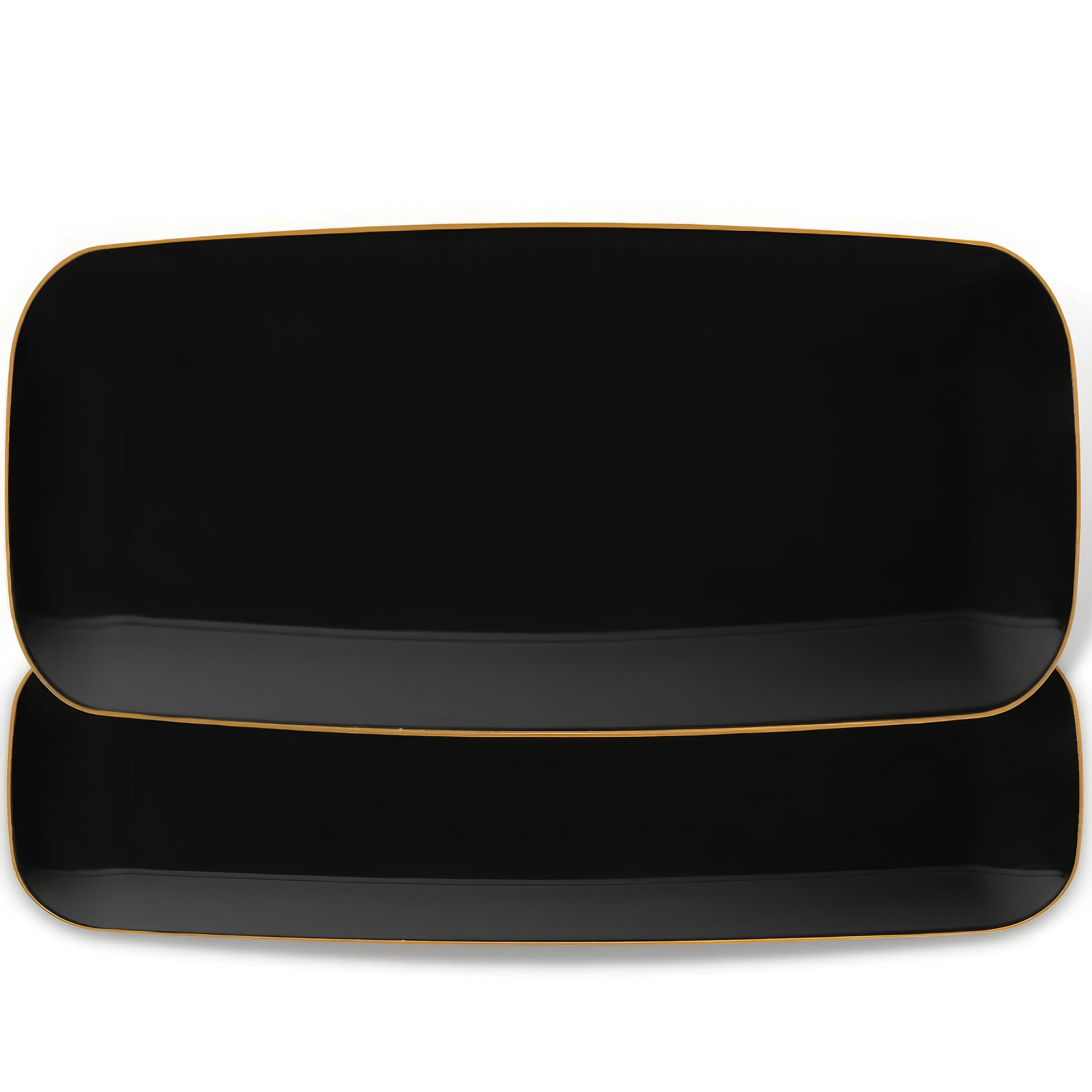 Photo 1 of *ONLY 1* Blue Sky Organic Rectangle Black with Gold Rim Tray - 10.6" |Reusable & Disposable Stylish Plastic Serveware