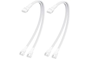 ELFJMZP PC Chassis Channel Fan Motherboard 2510 4P Male to 2PCS 2510 4P Female Fan Adaptor Cable White, Compatible with Speed Control and Signal Function (RPM/Alarm) 26cm/10.5 in (Pack of 2)