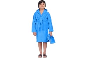 ALLEN & MATE 100% COTTON Hooded Kids Bathrobe – 380 GSM, Safety Certified, Soft Lightweight & Absorbent Robe for Boys & Girls