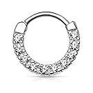 16g 10mm Rounded Top Pave CZ Crystal Tiny Clicker Hoop for Septum and Cartilage Piercings