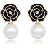 Fashion Design Faux Pearl Charm Flower Dangle Drop Earrings Studs For Women