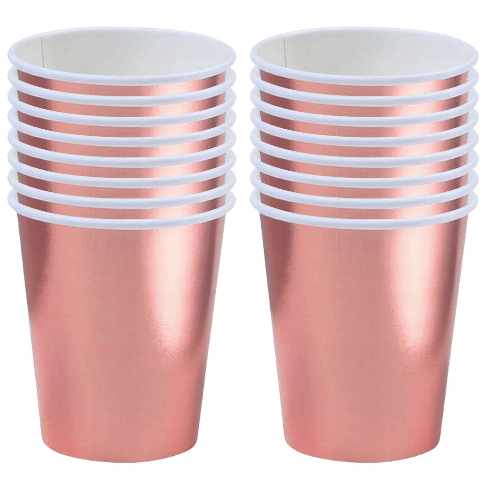 POPOYU 16Pcs Metallic Rose Gold Party Paper Cups,Foil Rose Gold Party Tableware Decor Rose Gold Disposable Paper Cup Metallic Rose Gold Plates Kids Adults Rose Gold Party Supplies Table Decorations