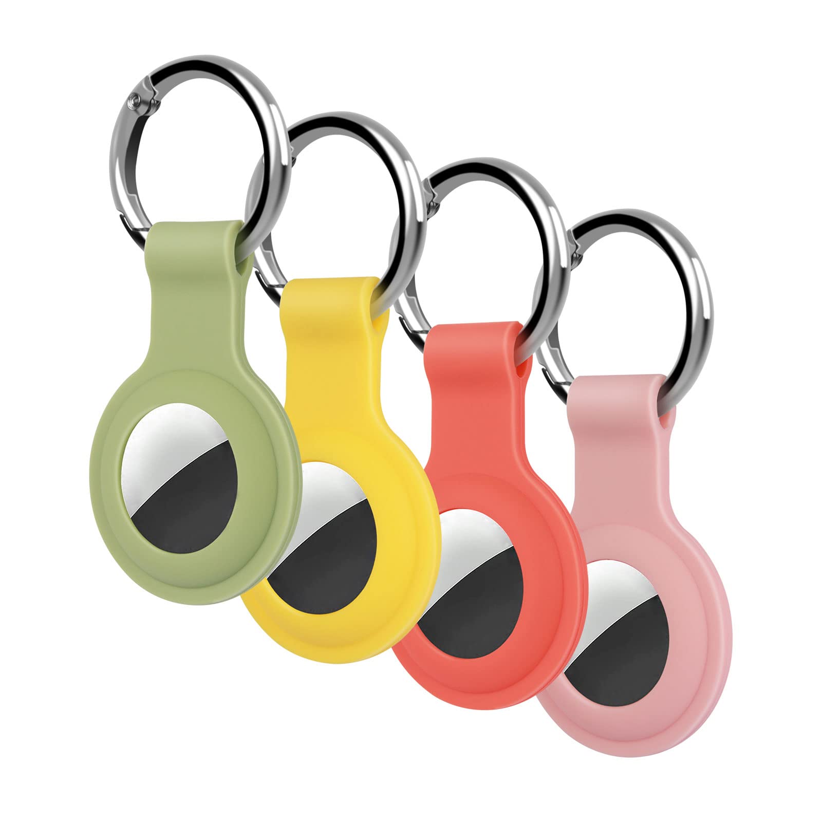 4 Pack KOKOKA Protective Case Compatible with Airtag, Airtag Case Cover Tracker Holder Keyring Silicone Case with Keychain for Keys Bags Luggage Dog Cat Pet Collar, Matcha Green Pink Orange Yellow