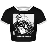 Women's Crop Tops Summer Casual Short Sleeve Goth Halloween Graphic Cropped T Shirts