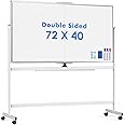 Double Sided Rolling Whiteboard, 72 x 40 Large White Board with Stands, 360° Reversible Magnetic Dry Erase Board on Wheels for School, Classroom, Office