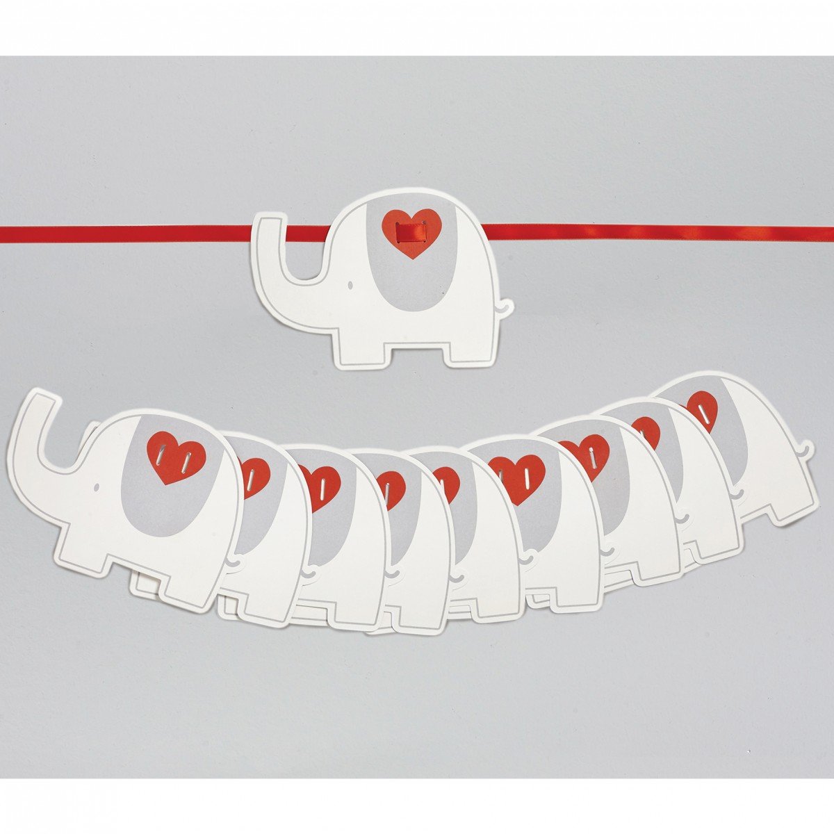 My First Friend Grey & White Elephant garland with orange ribbon - nursery decoration
