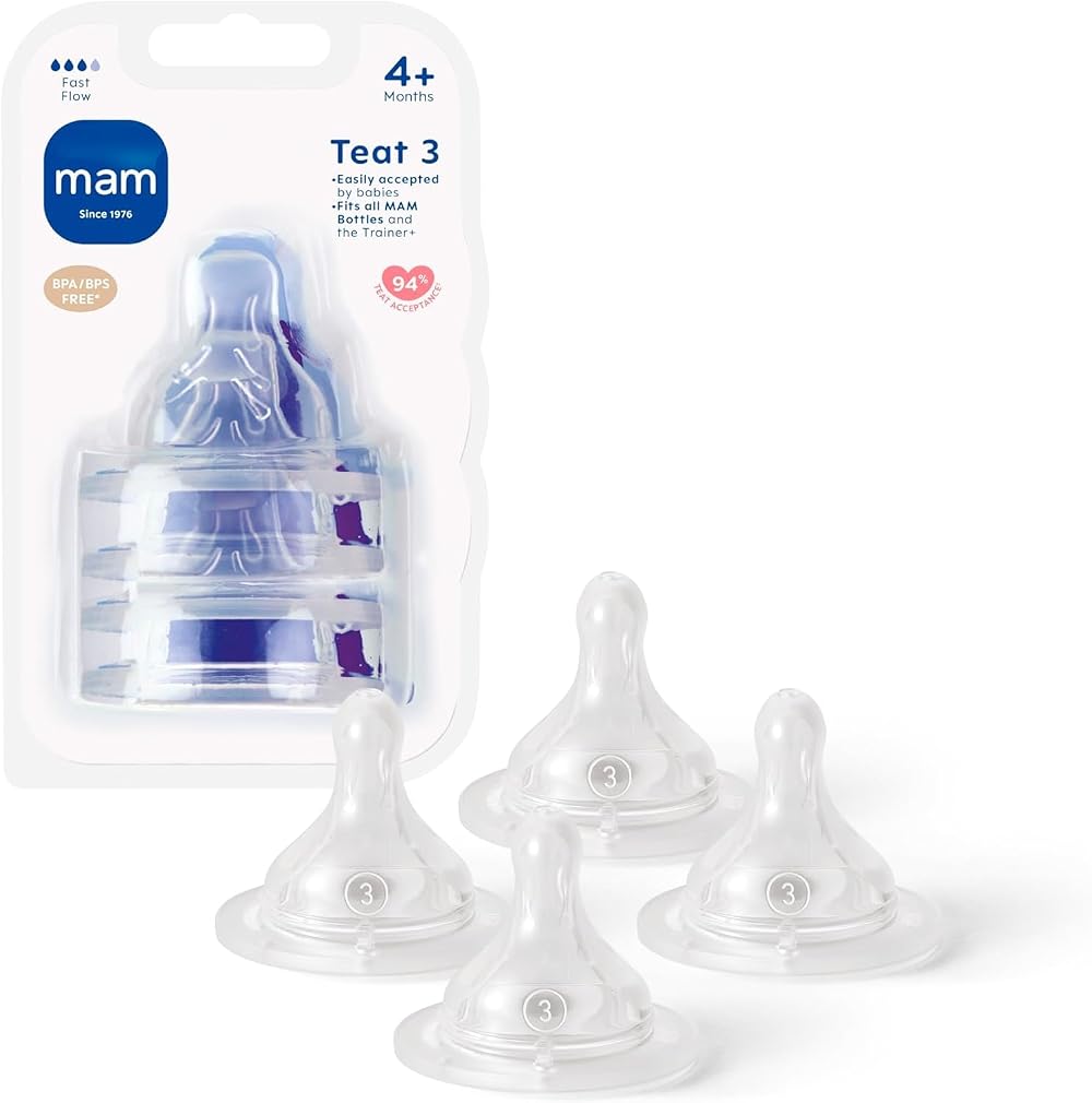 MAM Teats Size 3 4 Pack Fast Flow Fits All MAM Bottles SkinSoft Silicone