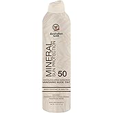 Australian Gold Mineral Continuous Spray Sunscreen SPF 50 | Nude Tint, 5 Fl | Broad spectrum tinted mineral spray for face and body, blendable nude tint, 4% zinc oxide, all skin types, fragrance free