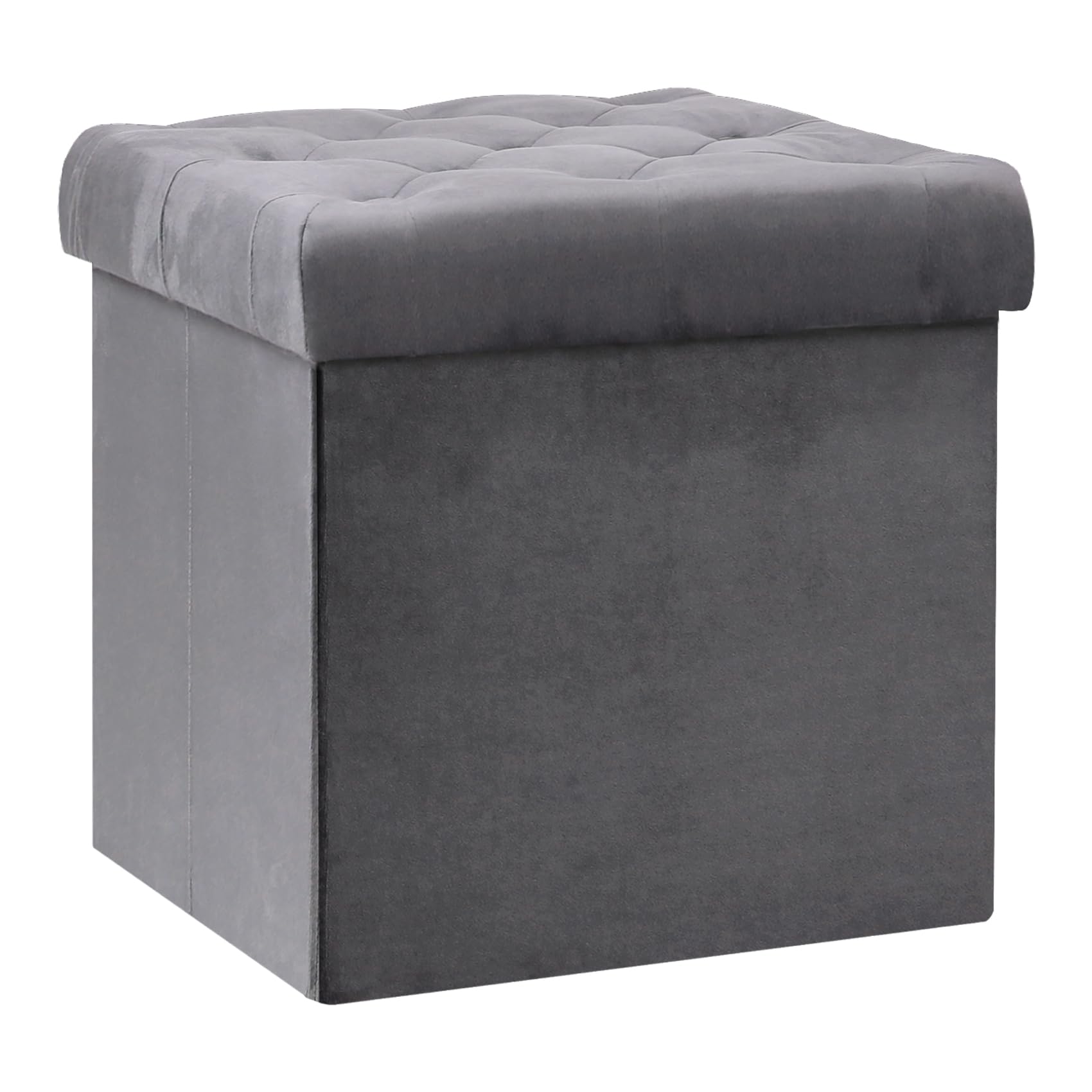 Bonlife Folding Ottoman Storage Cube,Footrest Stool Seat,Toy Chest Storage Box with Lid,Footstool for Living Room,Grey Velvet,40x40x40cm