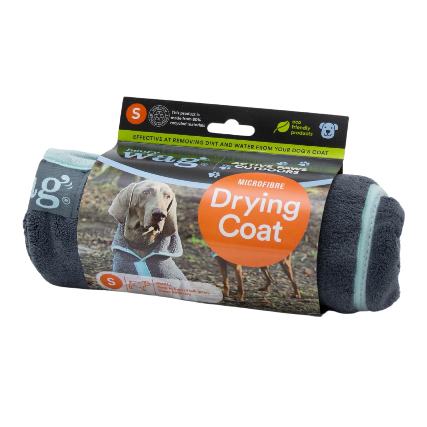 Henry Wag Drying Coat - Soft & Highly Absorbent Microfibre, Muddy Pet Accessories, Quick Drying - Designed for Dogs - GRS Recycled Polyester - XL (65cm)
