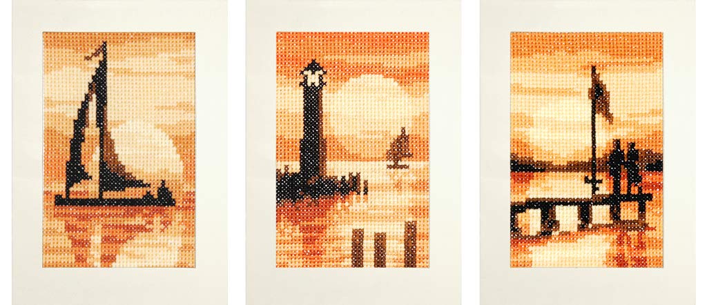 Vervaco Greeting Cards Sunset aida Set of 3, Cotton Blend, Assorted, 25.6 x 2.9 x 17.9 cm