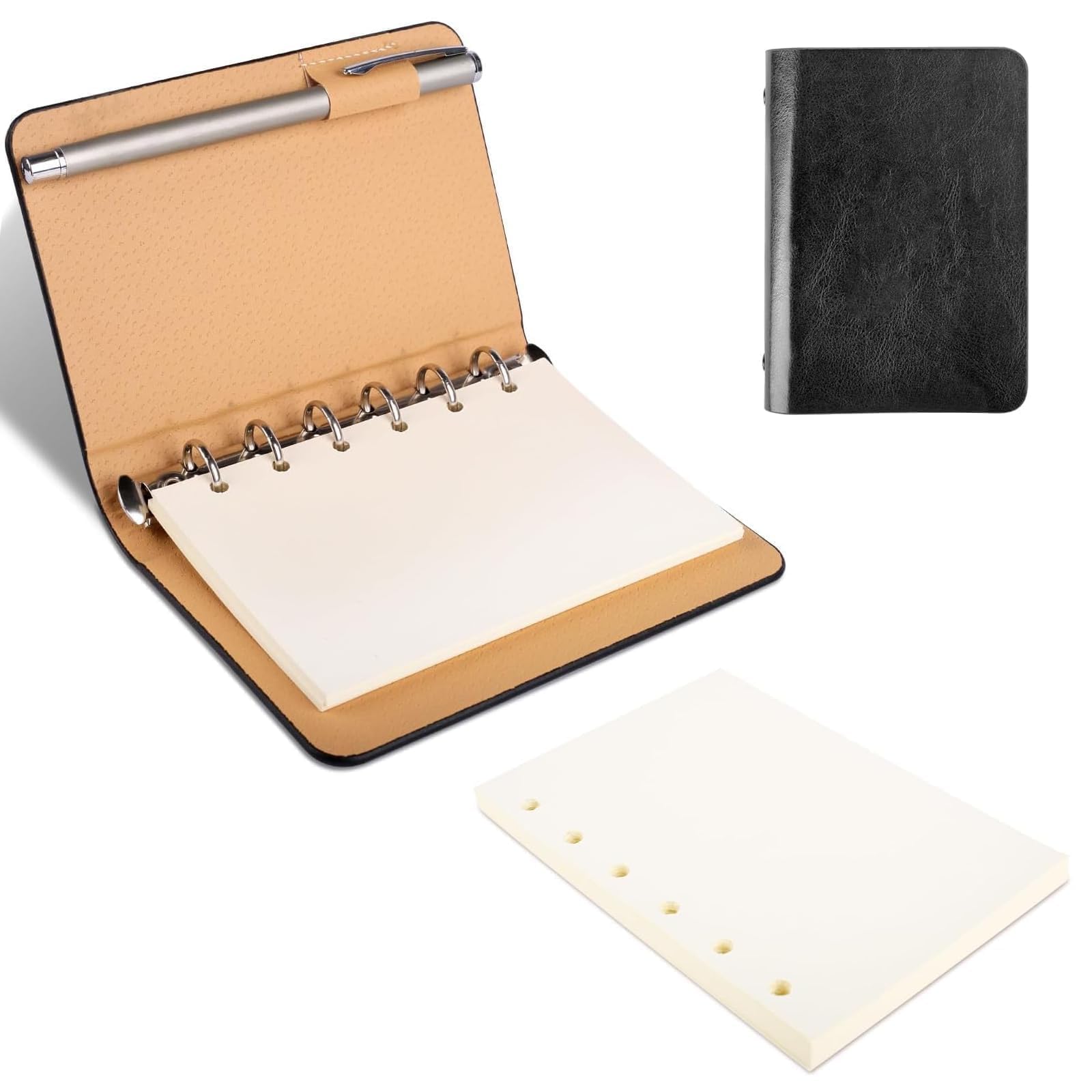 LERANXIN A7 Notebook With Binder, Small Notebooks Pocket Size With 100 Sheets of Paper, A7 Pocket Notebook Leathers Can Be Carried Around for Easy Note-Taking