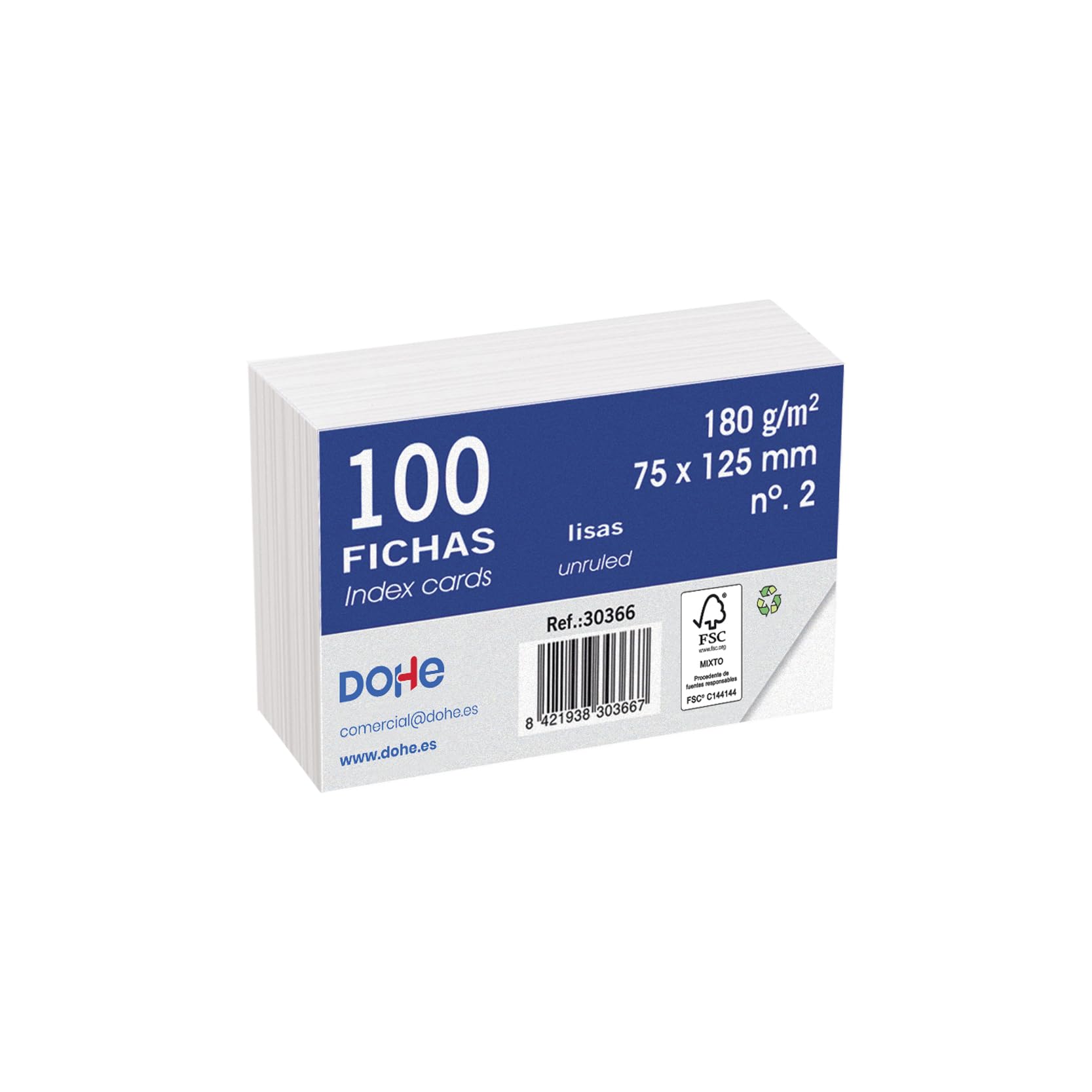 Dohe - Pack of 100 Sheets Smooth White Card Stock, 180 gr, No. 4, 125 x 200 mm - FSC Mix AEN-COC-000243