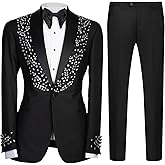 Men's 2 Piece Suit Slim Fit Suits for Men One Button Blazer Wedding Party Jacket Pants Set Beads Tuxedo Set