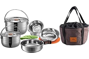 CAMPINGMOON Stainless Steel Outdoor Camping Nesting Mess Kit Cookware Set Pots Pans with Storage Carrying Bag