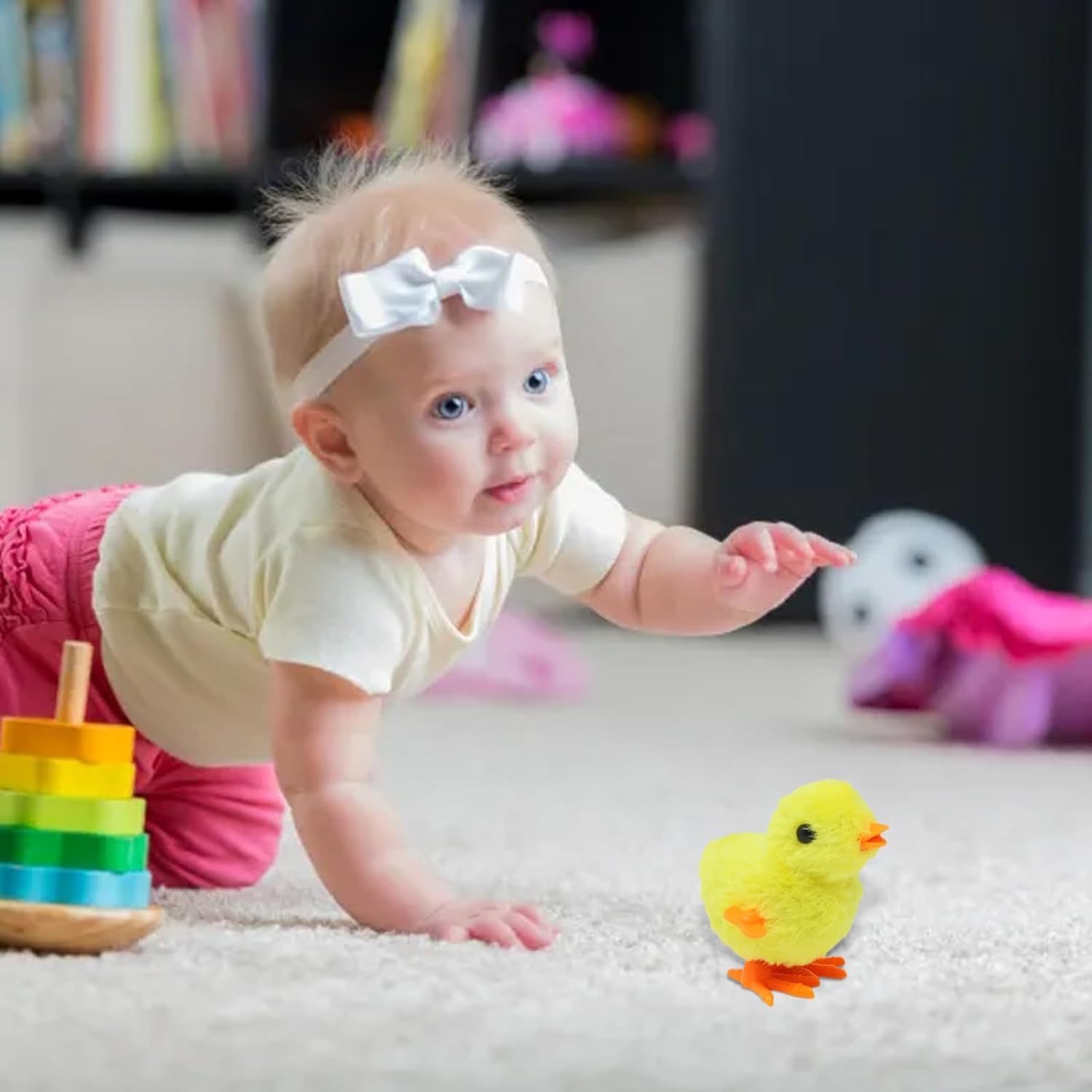 Easter Decoration Chick, Wind Up Chicken Toy, Pack of 4 Chicken Toys Gift for Little Boy and Girls, Chick Toy Easter, Easter Basket Fillers (Random Colour)