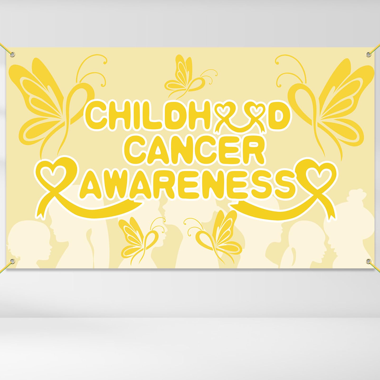 WANDIC Gold Ribbon Backdrop Banner, 1.5m*0.9m Childhood Cancer Awareness Party Photography Background Prom Banner for Public Event Decoration