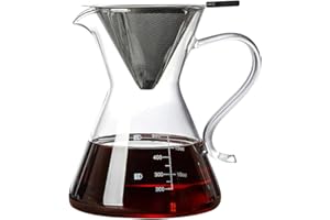 COFISUKI Pour Over Coffee Maker - Elegant Drip Coffee Maker with Reusable Stainless Steel Filter/Dripper, Lead-Free Borosilicate Glass Coffee Carafe for 1-4Cup (500ml/17oz)