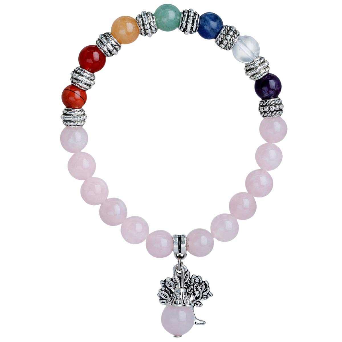 KYEYGWO 8mm Tree of Life Chakra Bracelet, Reiki Healing Balancing Lucky Charm Stretch Stone Beads Bracelet for Unisex