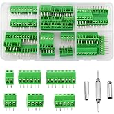 46Pcs 2.54mm 0.1" Pitch Mini PCB Mount Screw Terminal Block Connector 2P 3P 4P 5P 6P 8P Terminals 150V 6A Compatible 26-18AWG Cable for Arduino and Home Electronics Projects