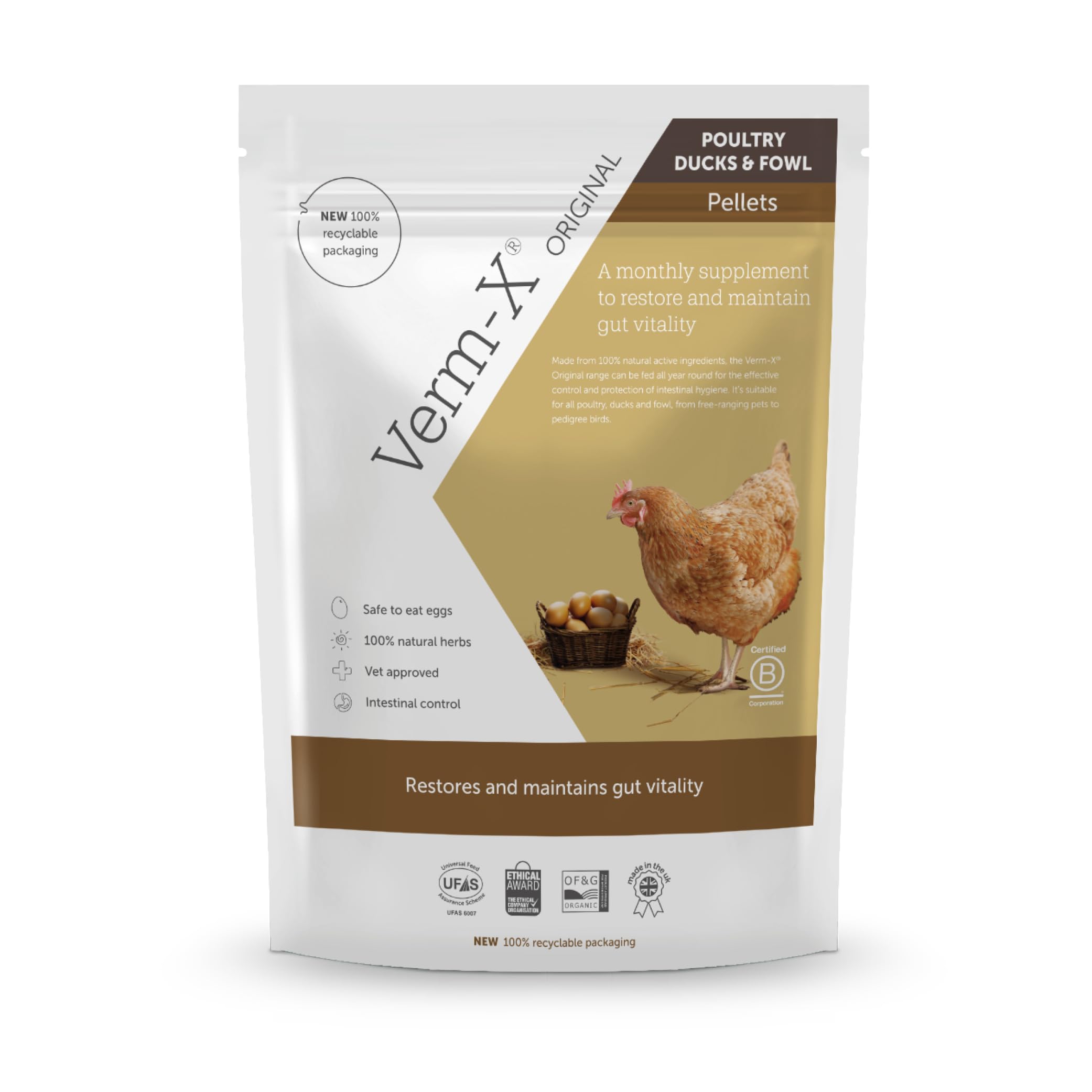 Verm-X All Natural Pellets for all Poultry. Supports Intestinal Hygiene. Vet Approved. UFAS Assured. Restores and Maintains Gut Vitality. Wormwood Free Recipe.