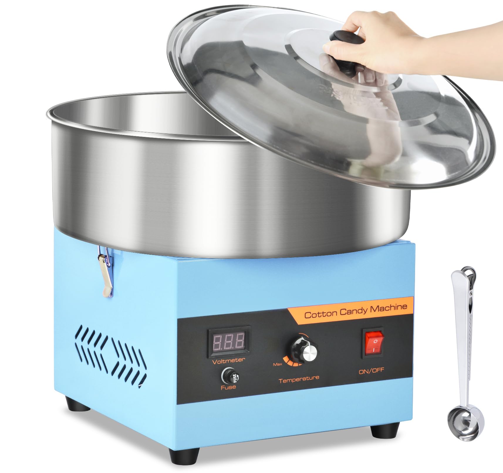 Photo 1 of ***DENTED/VERY DIRTY*** Cotton Candy Machine Commercial, 1000W Professional Cotton Candy Machine, Cotton Candy Maker with Stainless Steel Bowl, Bowl Cover and Sugar Scoop for Kids Birthday, Family Party, Festival (Blue)