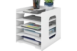 Natwind 5 Tiers Paper Organizer for Desk Desktop White File Holder Office Desk Organizer Mail Letter Tray & Paper Sorter Docu