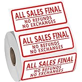 Besttile All Sales Final Stickers, 3x1 Inch, 500 Pcs Per Pack | Red vinyl labels with bold No Refunds or Exchanges messaging for retail products, receipts, counters, and store displays