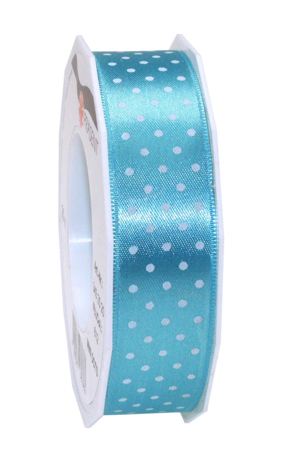 Präsent - Mini Dots Printed Satin Ribbon Aquamarine 25 mm Width, 20 m Length